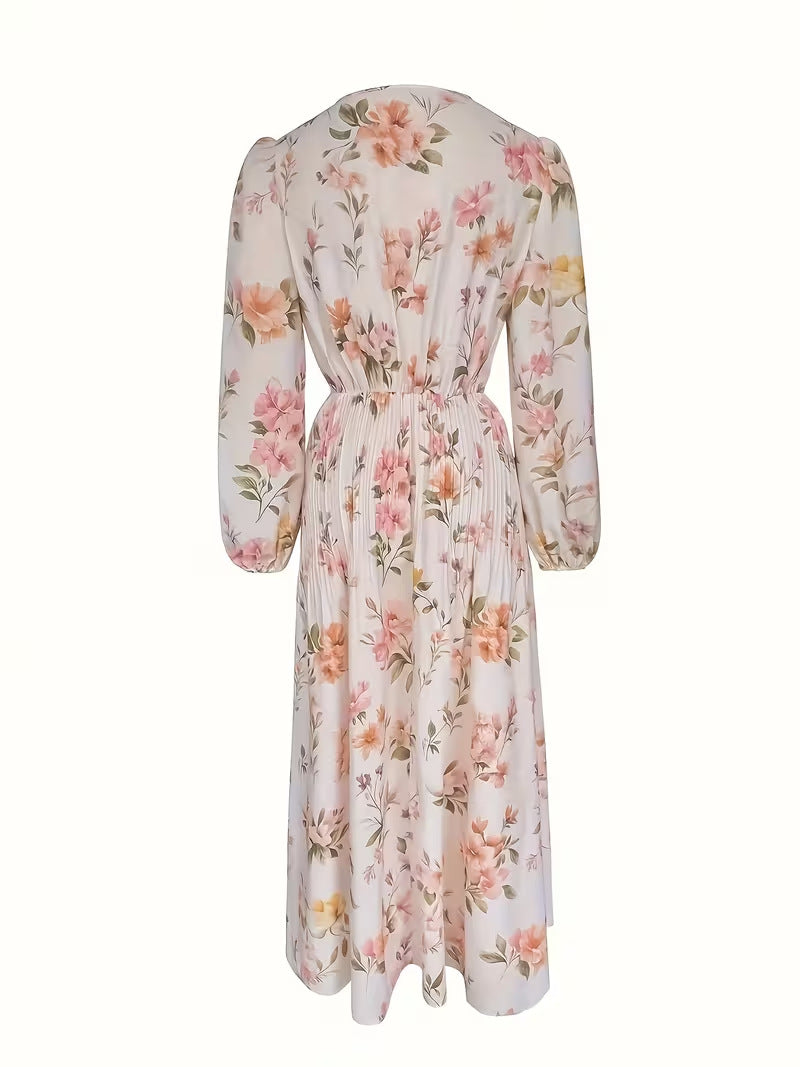 Elegant Blomstret kjole med V-hals