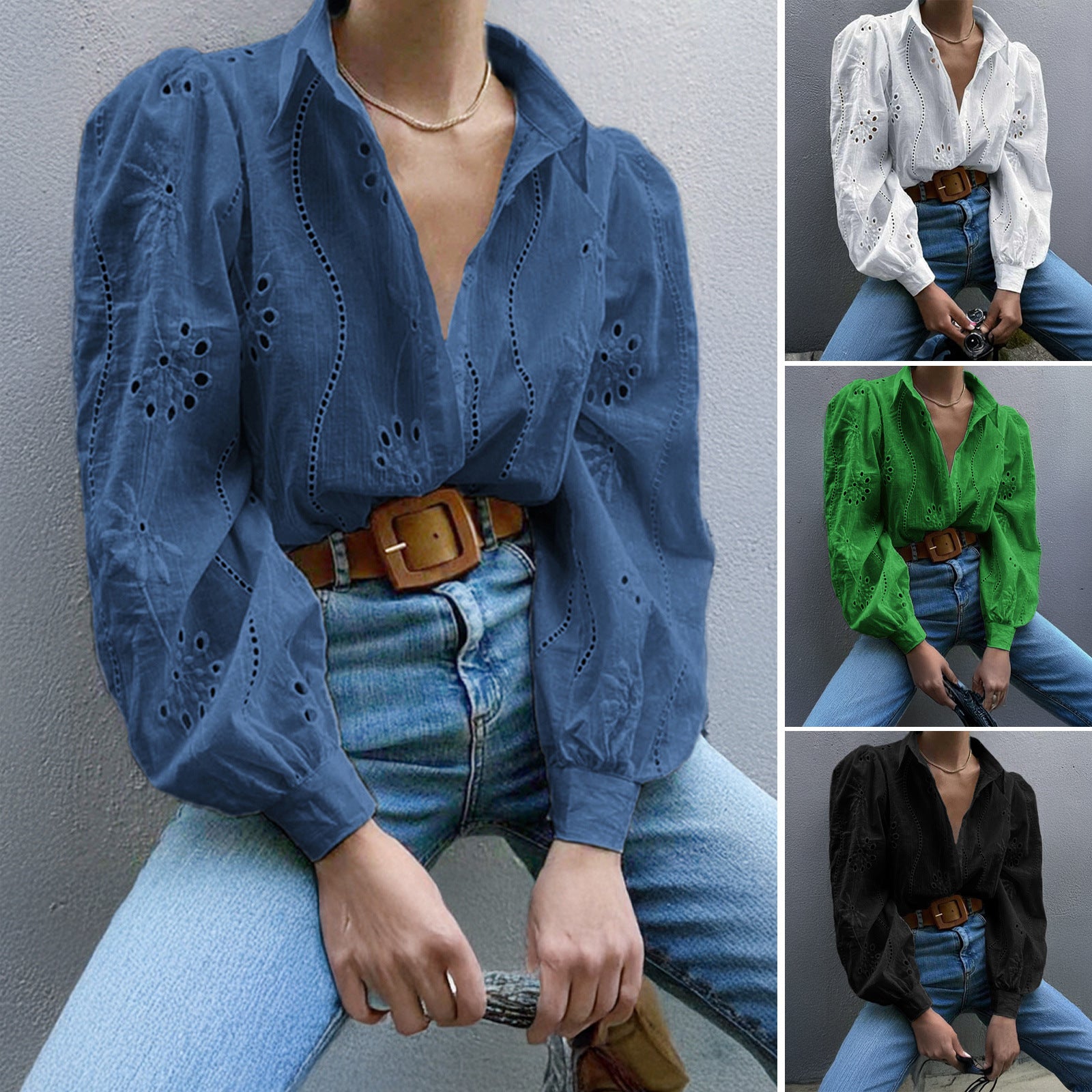 Figursydd bluse med hullmønster