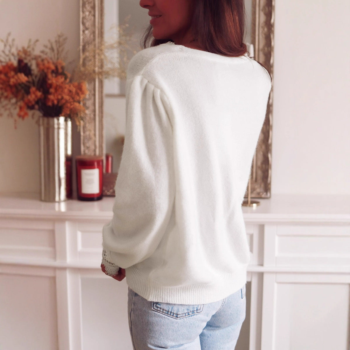 Cardigan med blondekant
