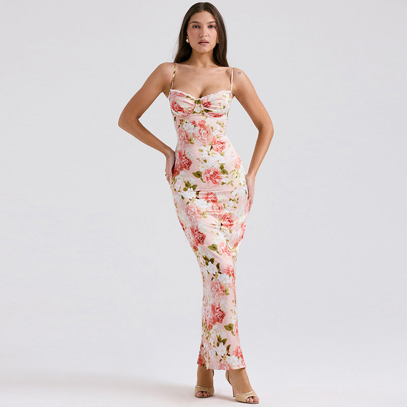 Elegant blomstret slipkjole