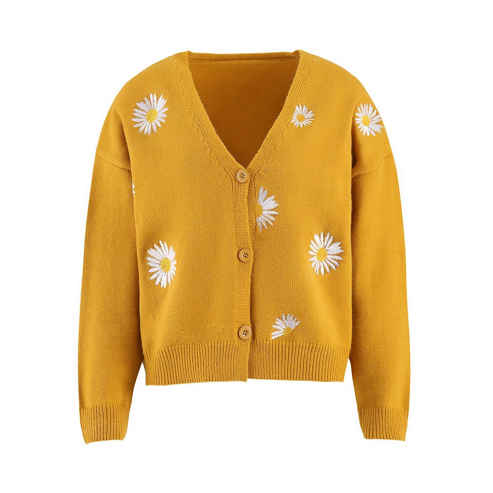 Strikkecardigan med broderi