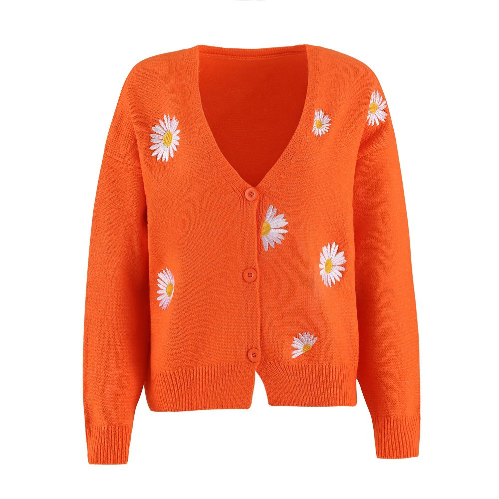 Strikkecardigan med broderi