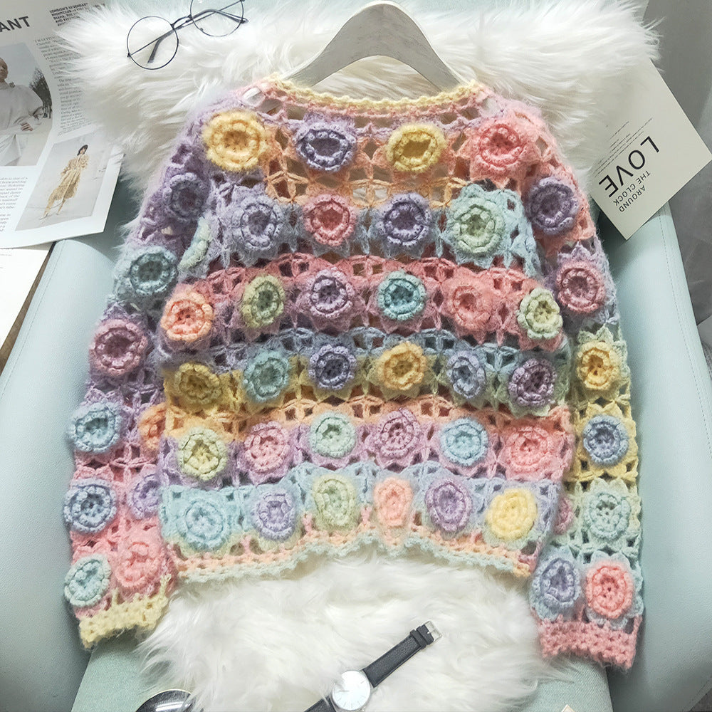 Heklet cardigan med blomster