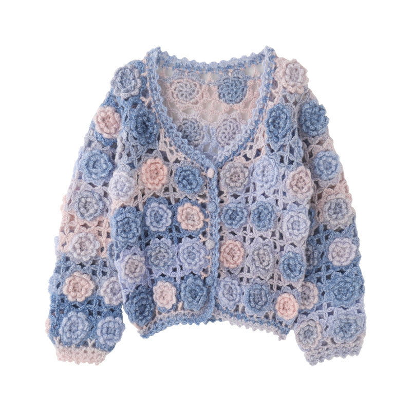 Heklet cardigan med blomster