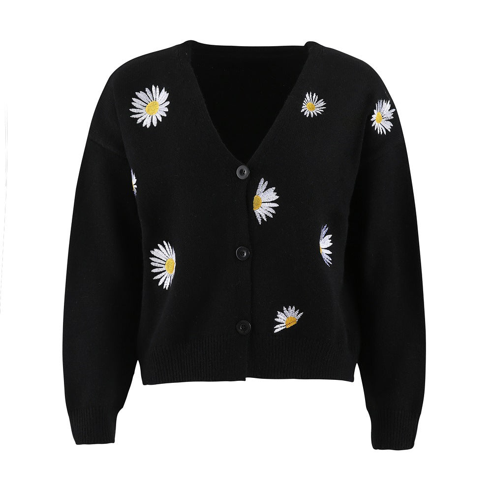 Strikkecardigan med broderi