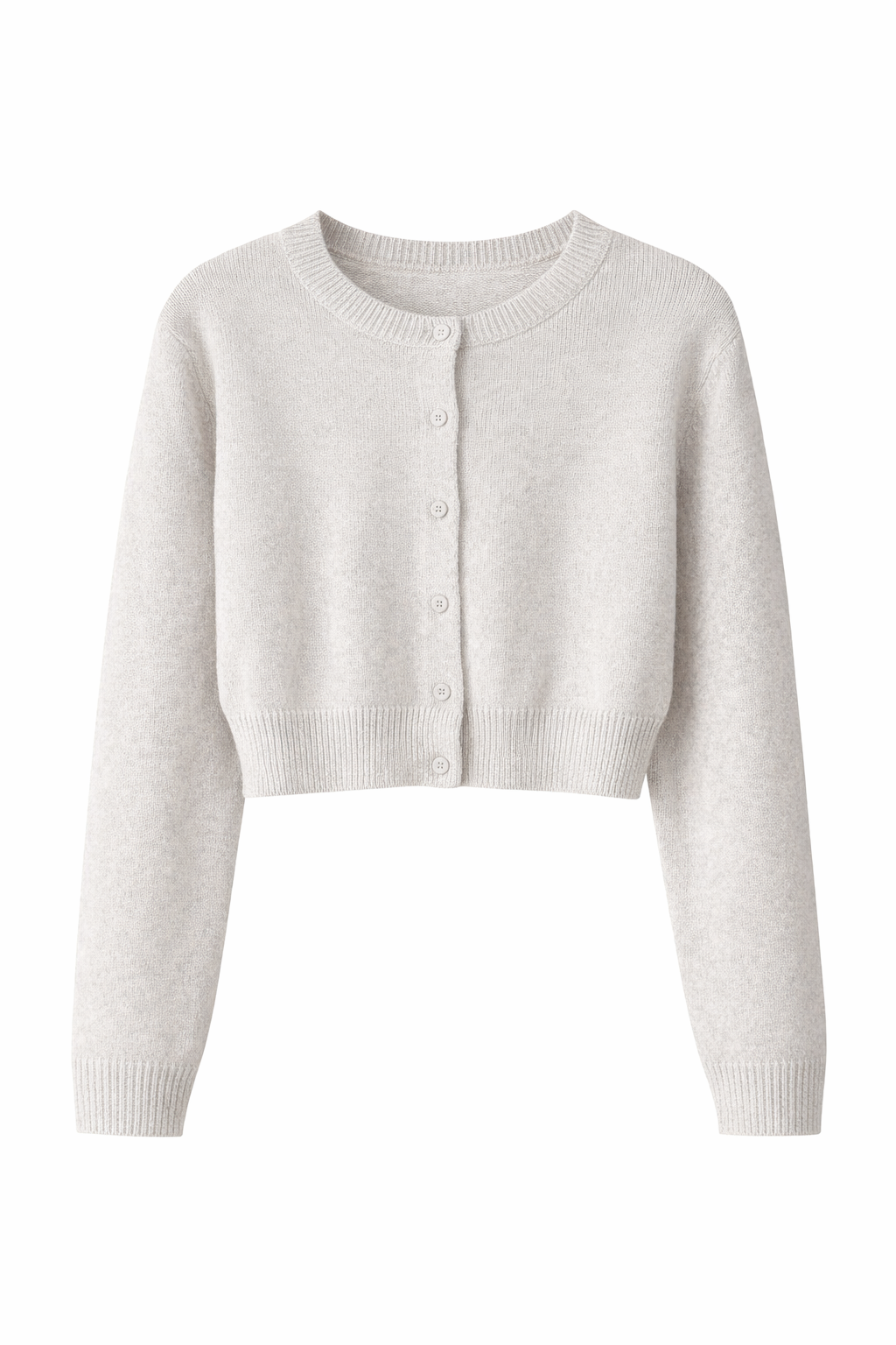 Kort cardigan i myk strikk med rund hals og knapper
