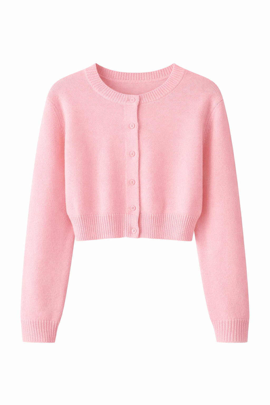 Kort cardigan i myk strikk med rund hals og knapper