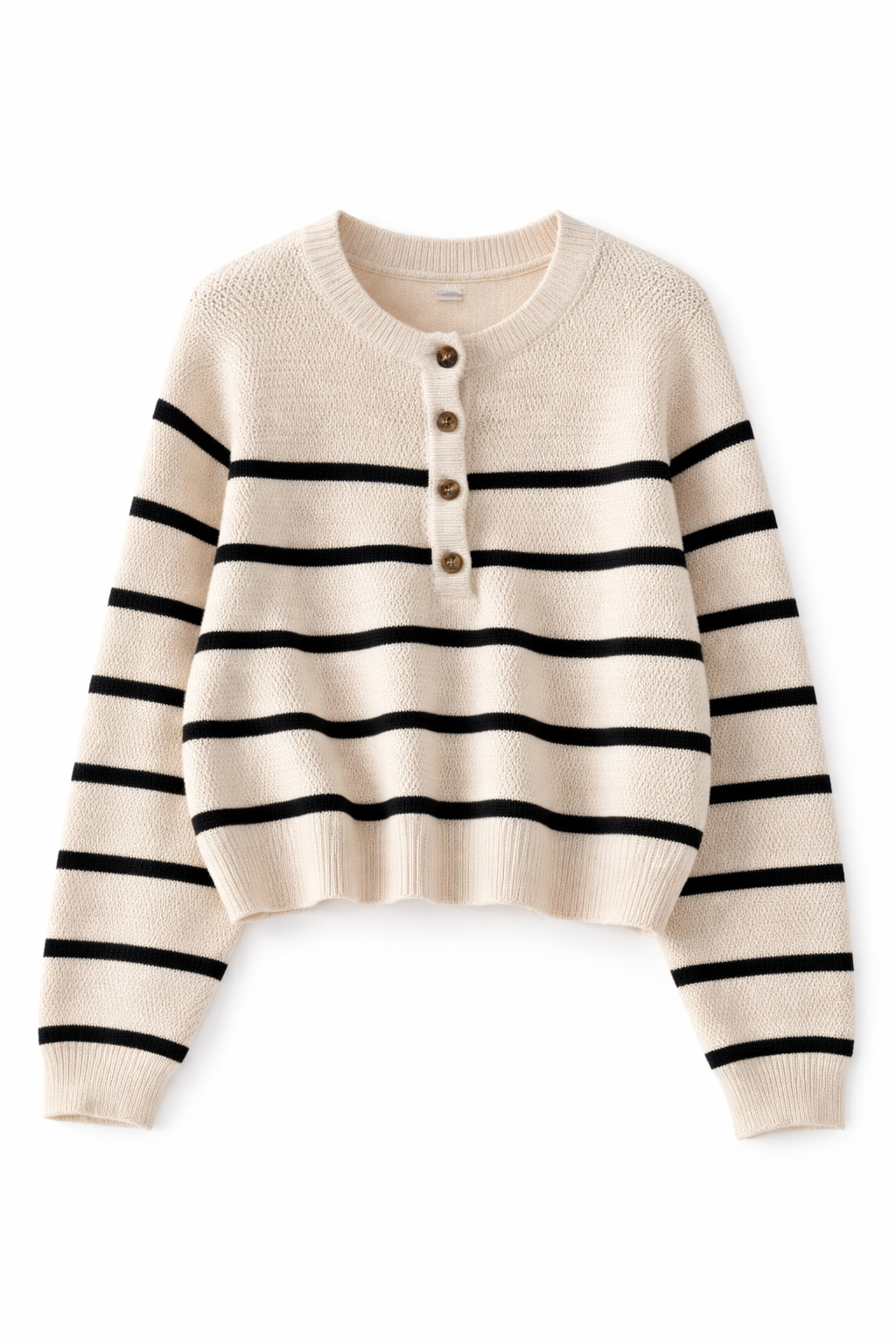 Kort strikkegenser i maritim stripe