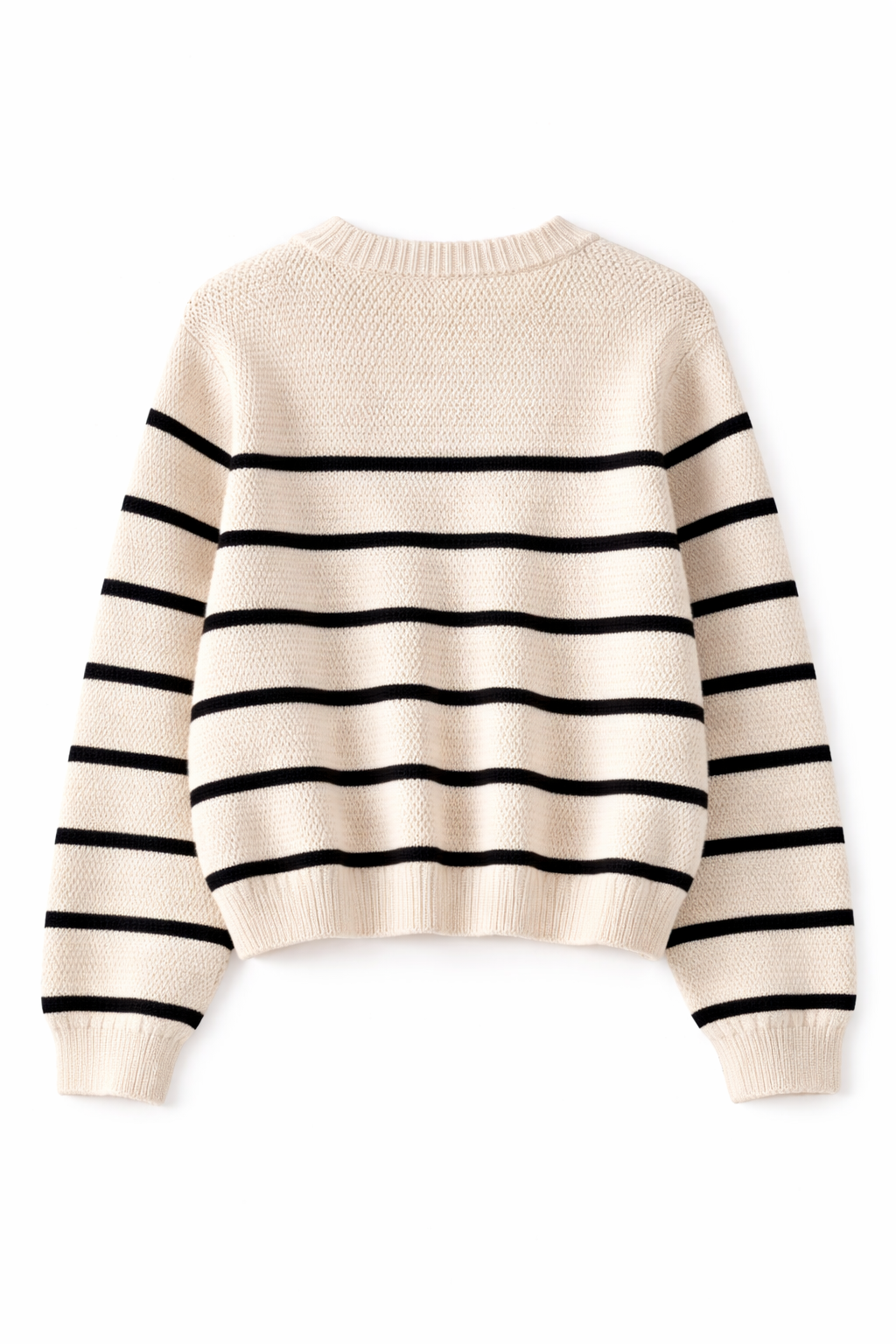 Kort strikkegenser i maritim stripe