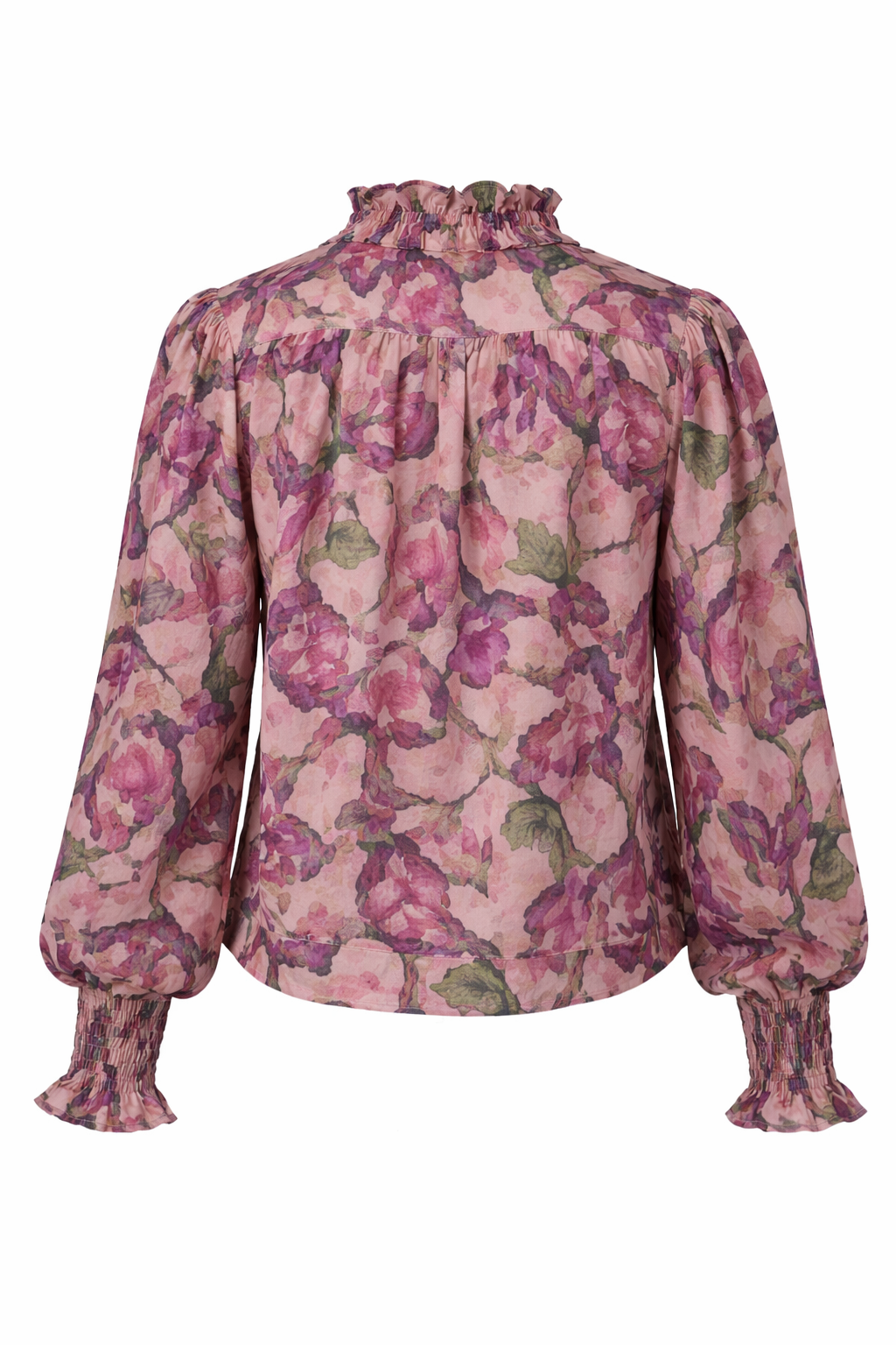 Blomstret bluse med volanger