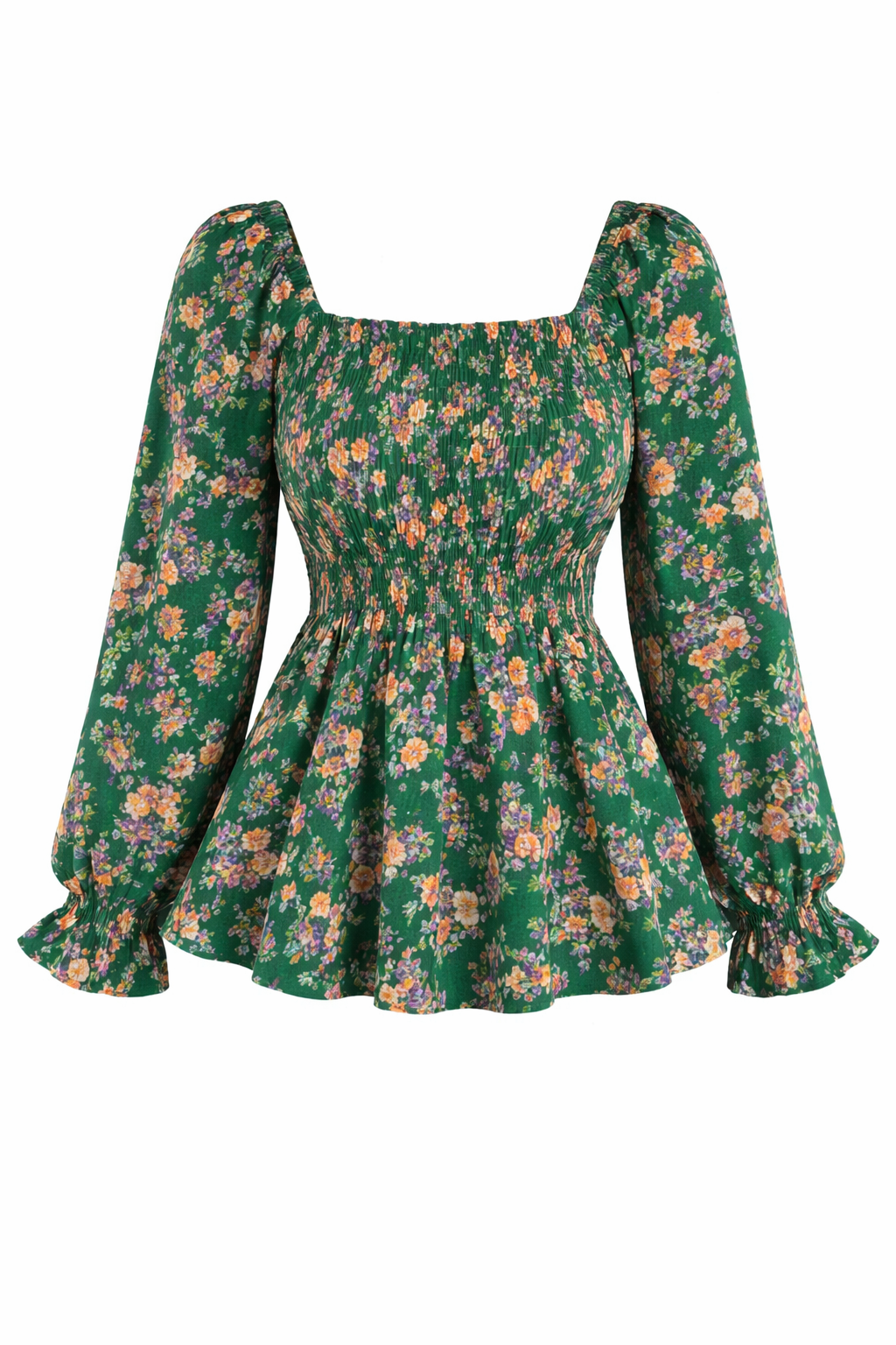 Smocket topp med blomsterprint