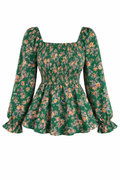 Smocket topp med blomsterprint