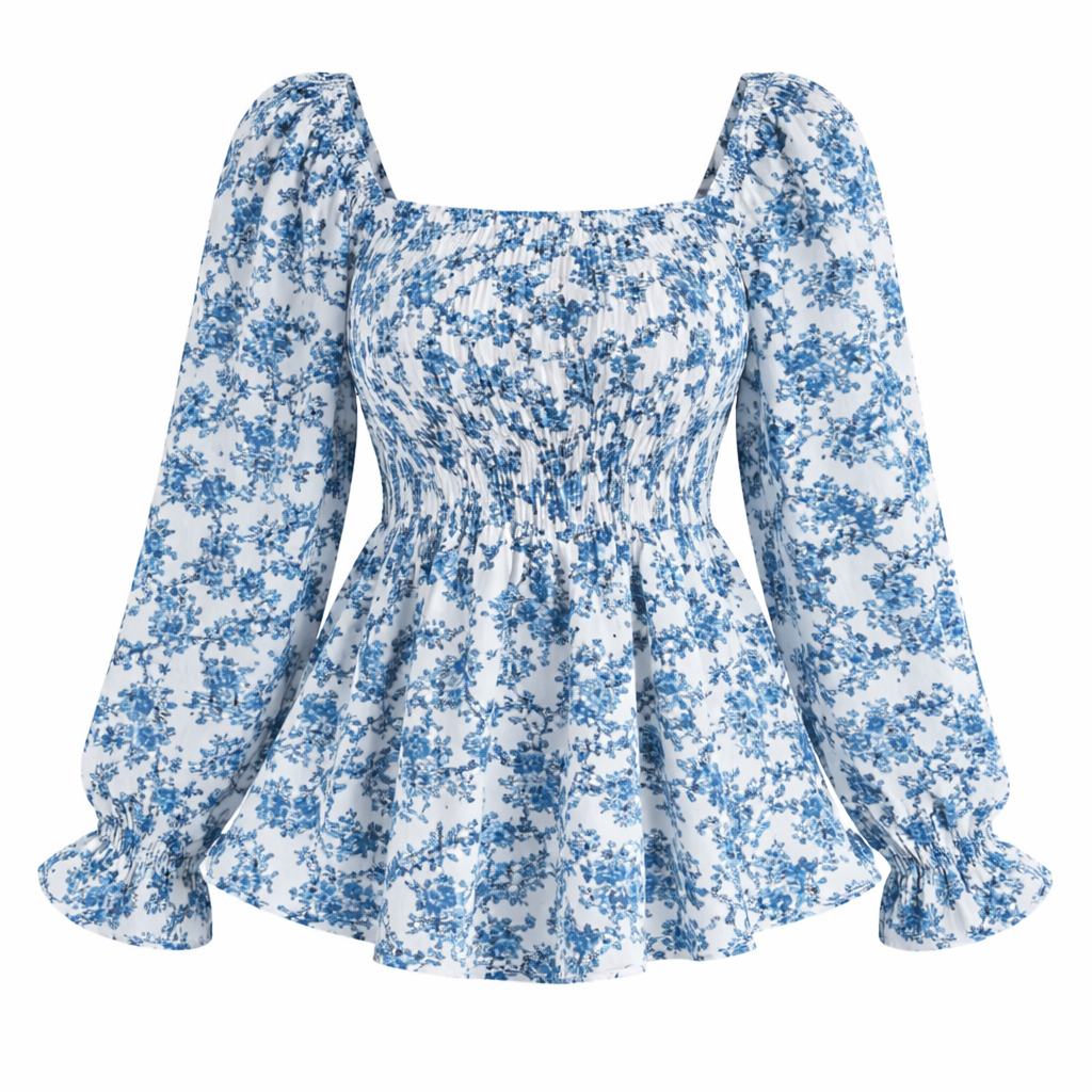 Smocket topp med blomsterprint