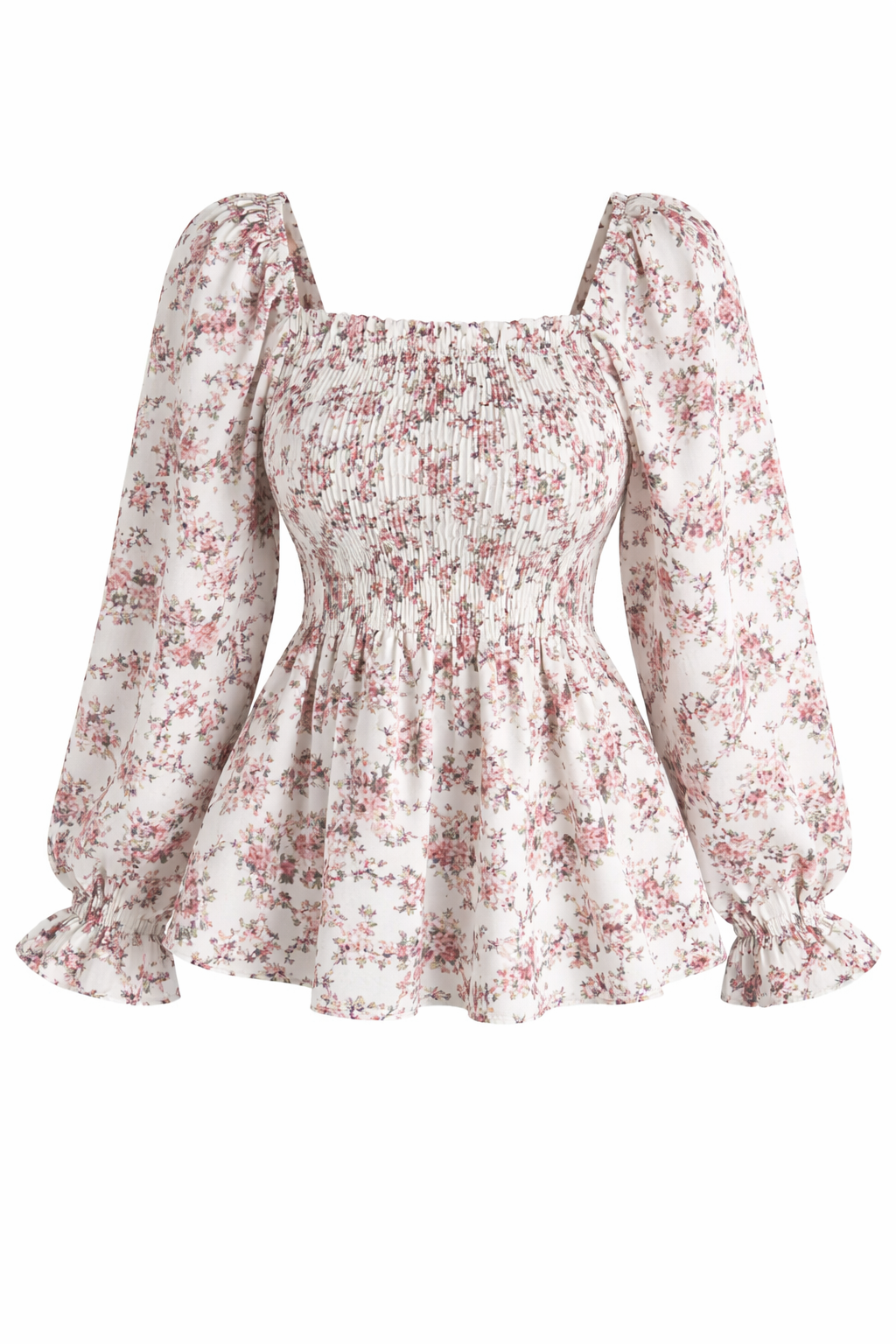 Smocket topp med blomsterprint