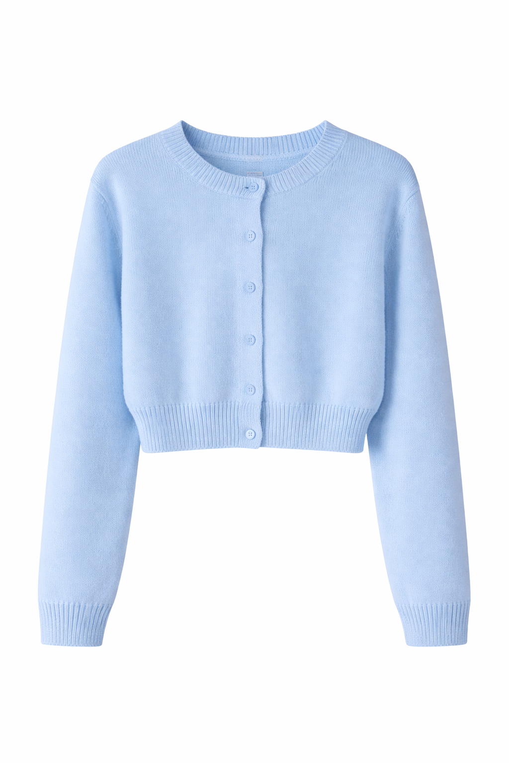 Kort cardigan i myk strikk med rund hals og knapper