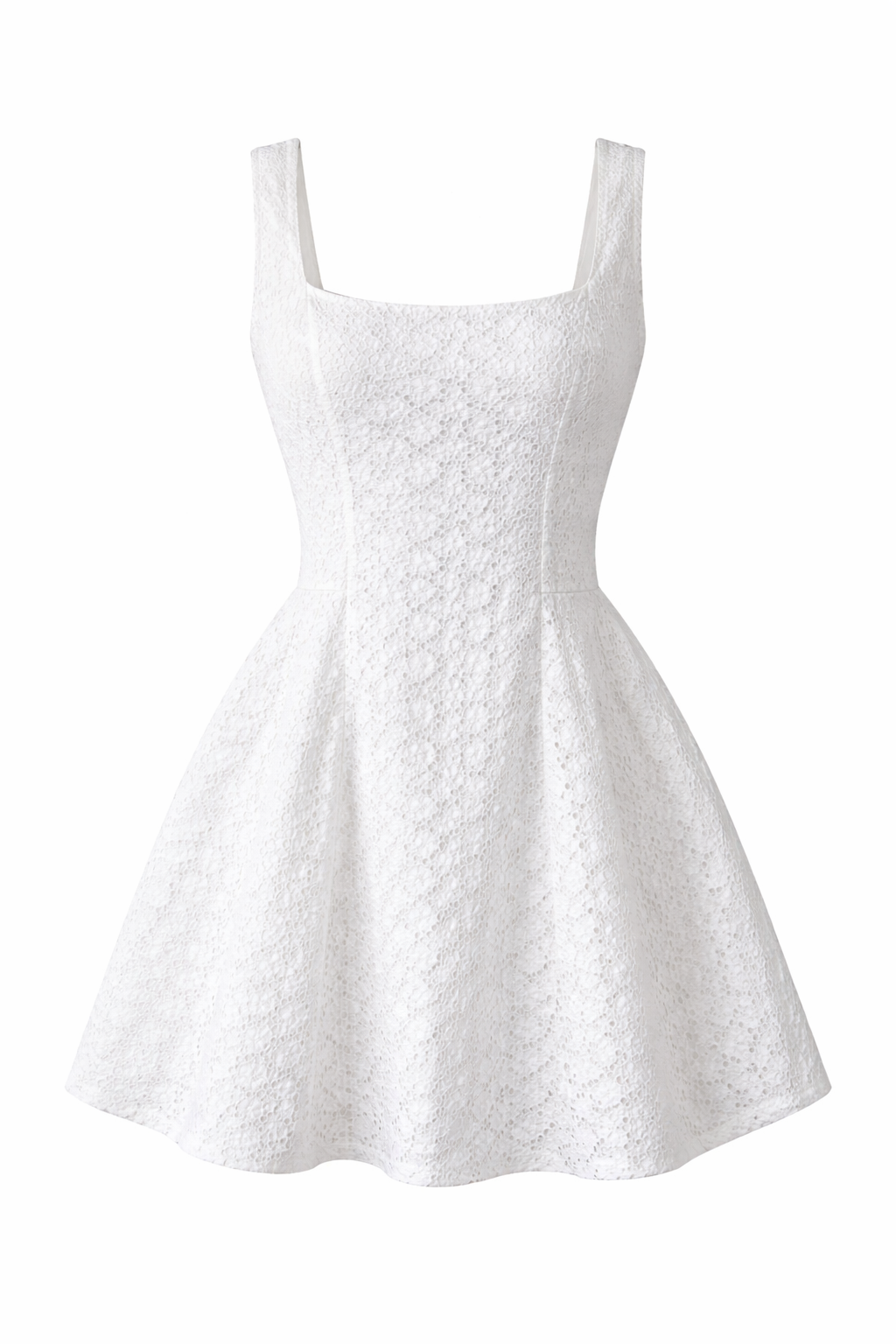 Elegant Brodert Kjole med Firkantet Utringning