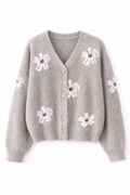 Finstrikket cardigan med blomster