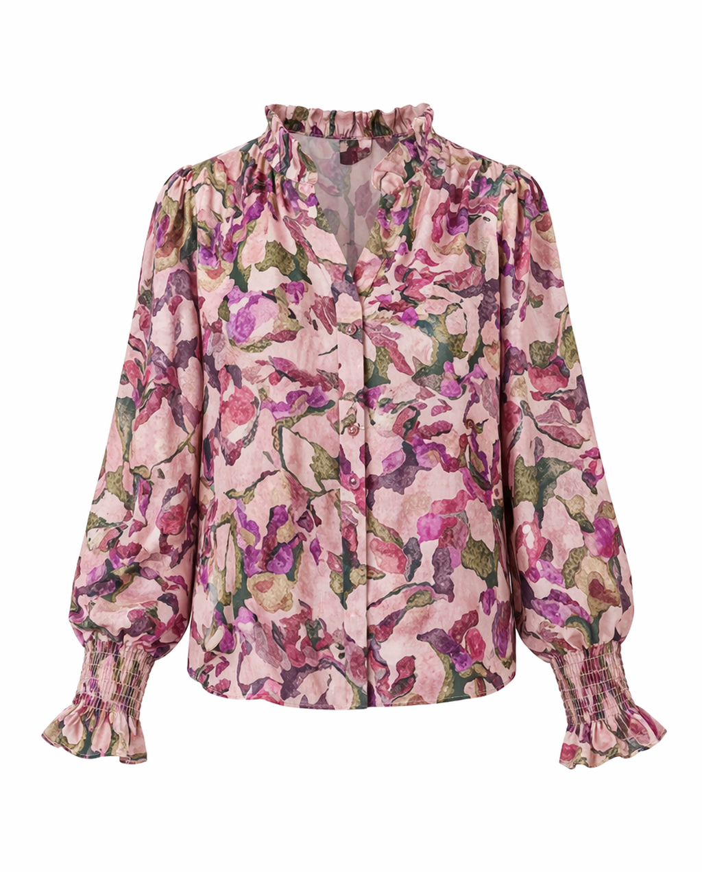Blomstret bluse med volanger