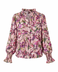 Blomstret bluse med volanger