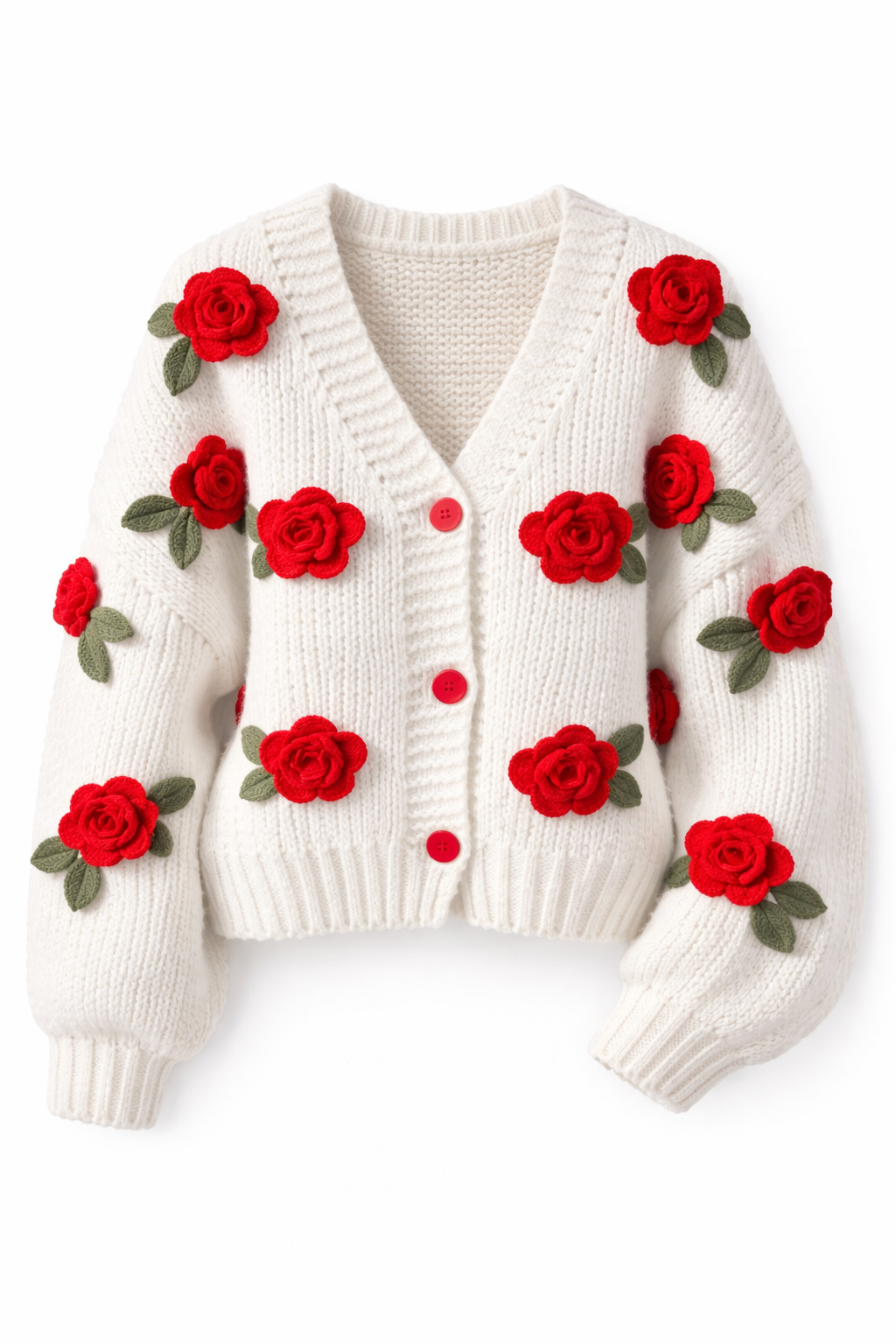Strikkecardigan med rosedetaljer