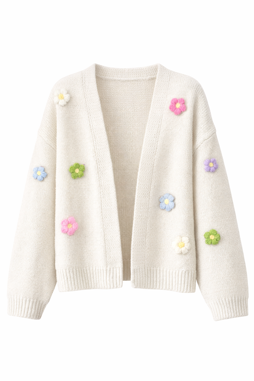 Strikkecardigan med blomsterdetaljer