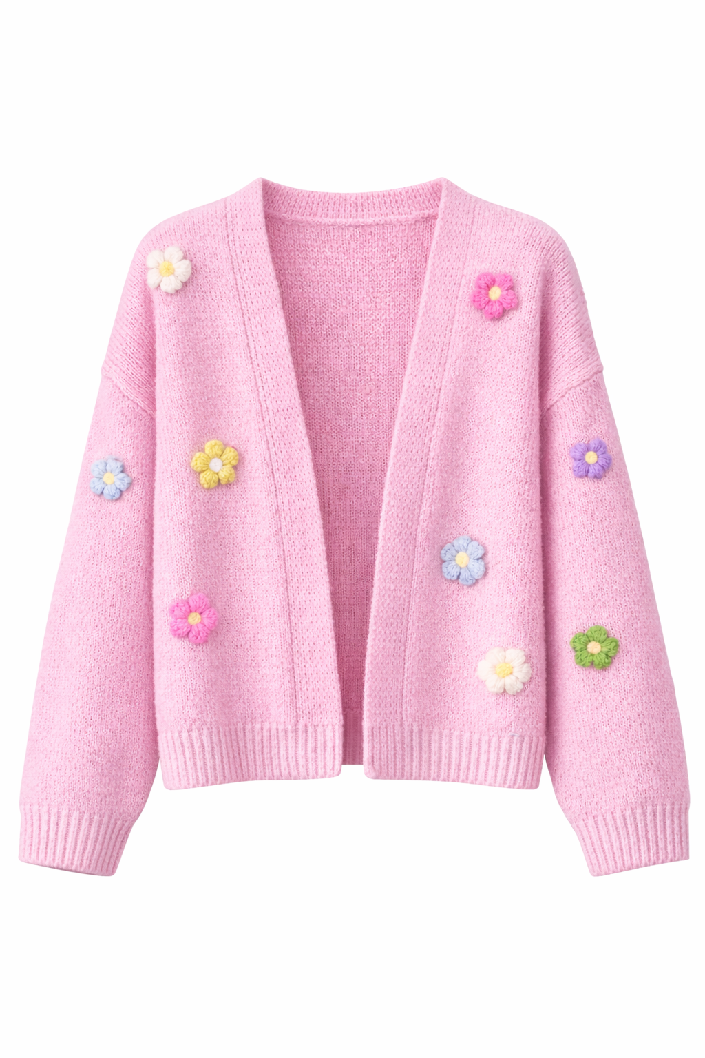 Strikkecardigan med blomsterdetaljer