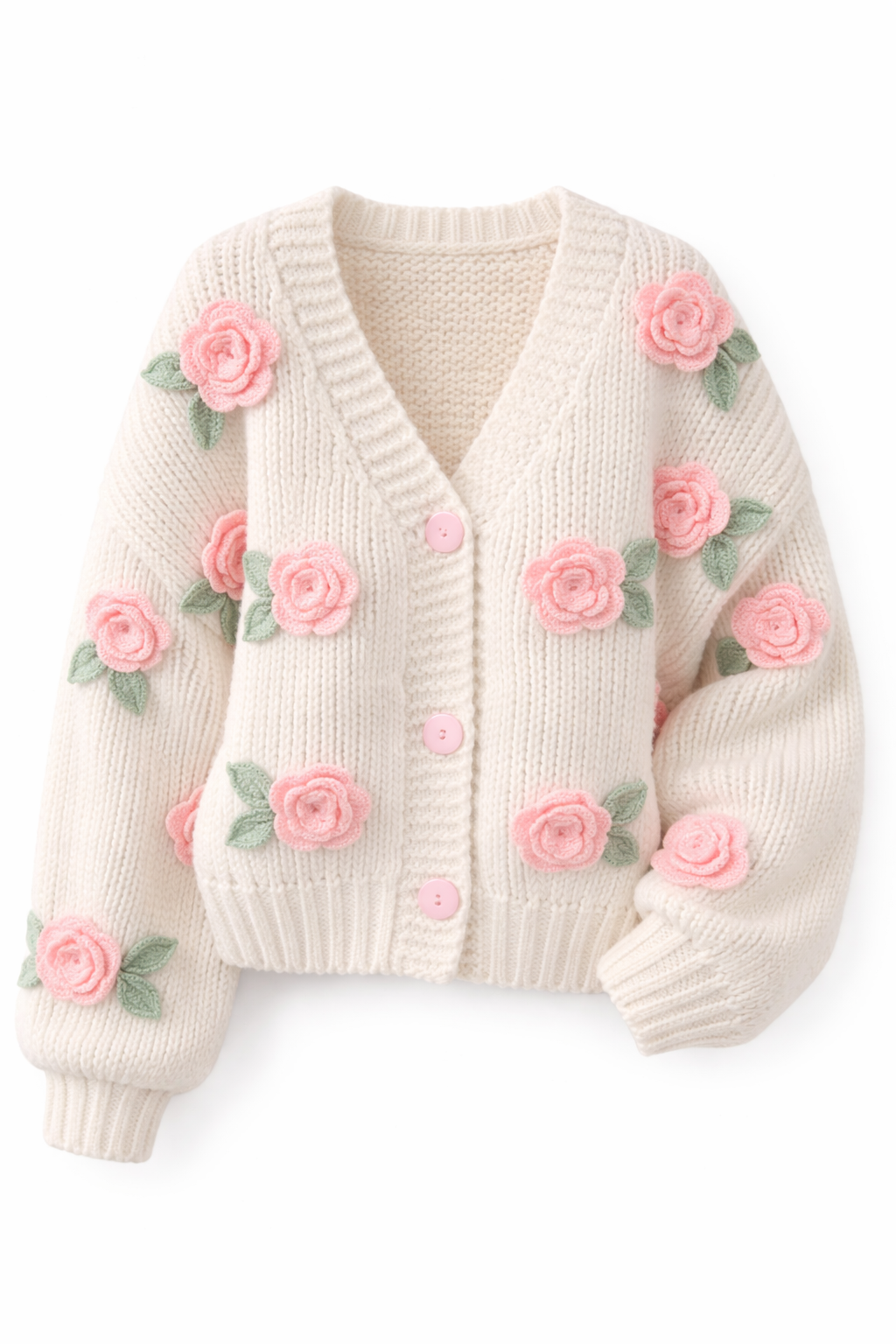 Strikkecardigan med rosedetaljer
