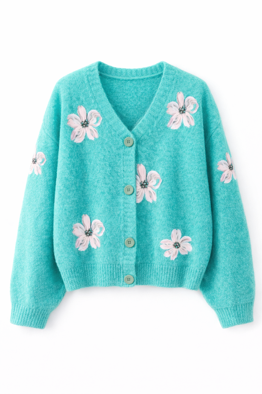 Finstrikket cardigan med blomster