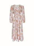 Elegant Blomstret kjole med V-hals