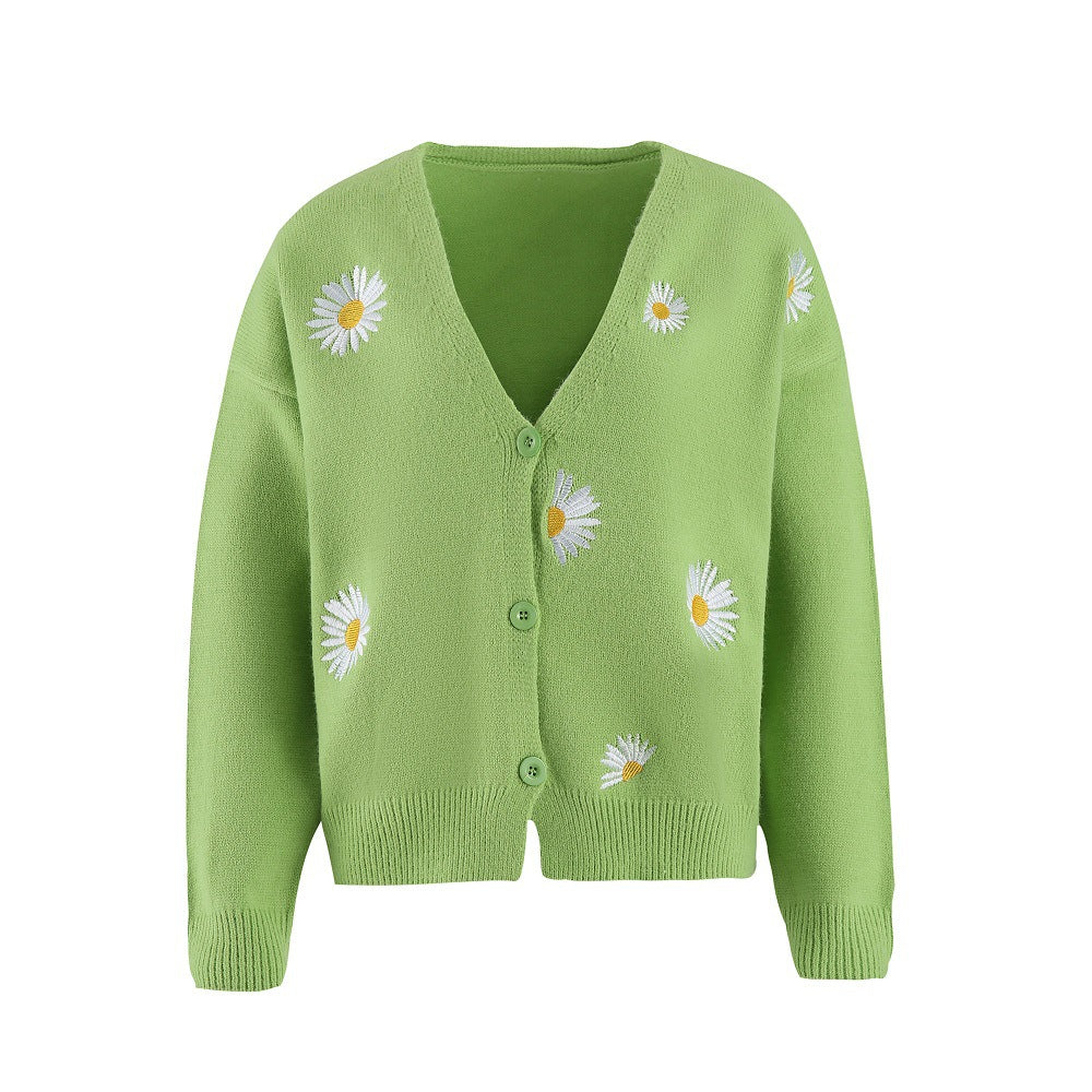 Strikkecardigan med broderi