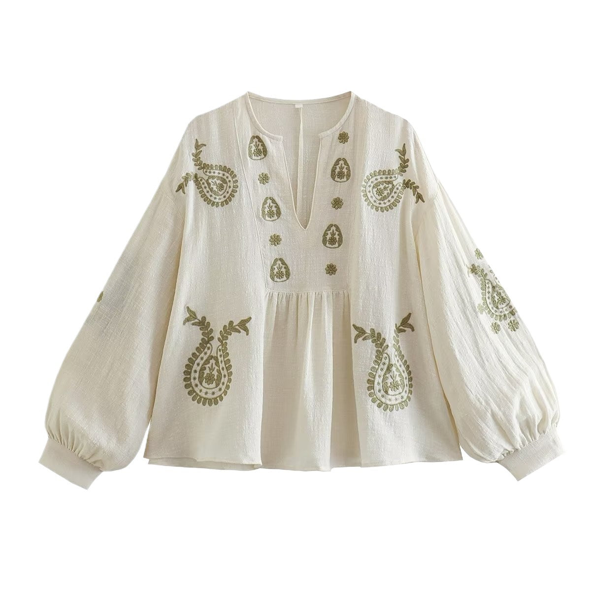 Brodert bluse med løs passform