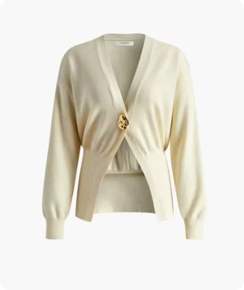 Finstrikket cardigan med smykkeknapp