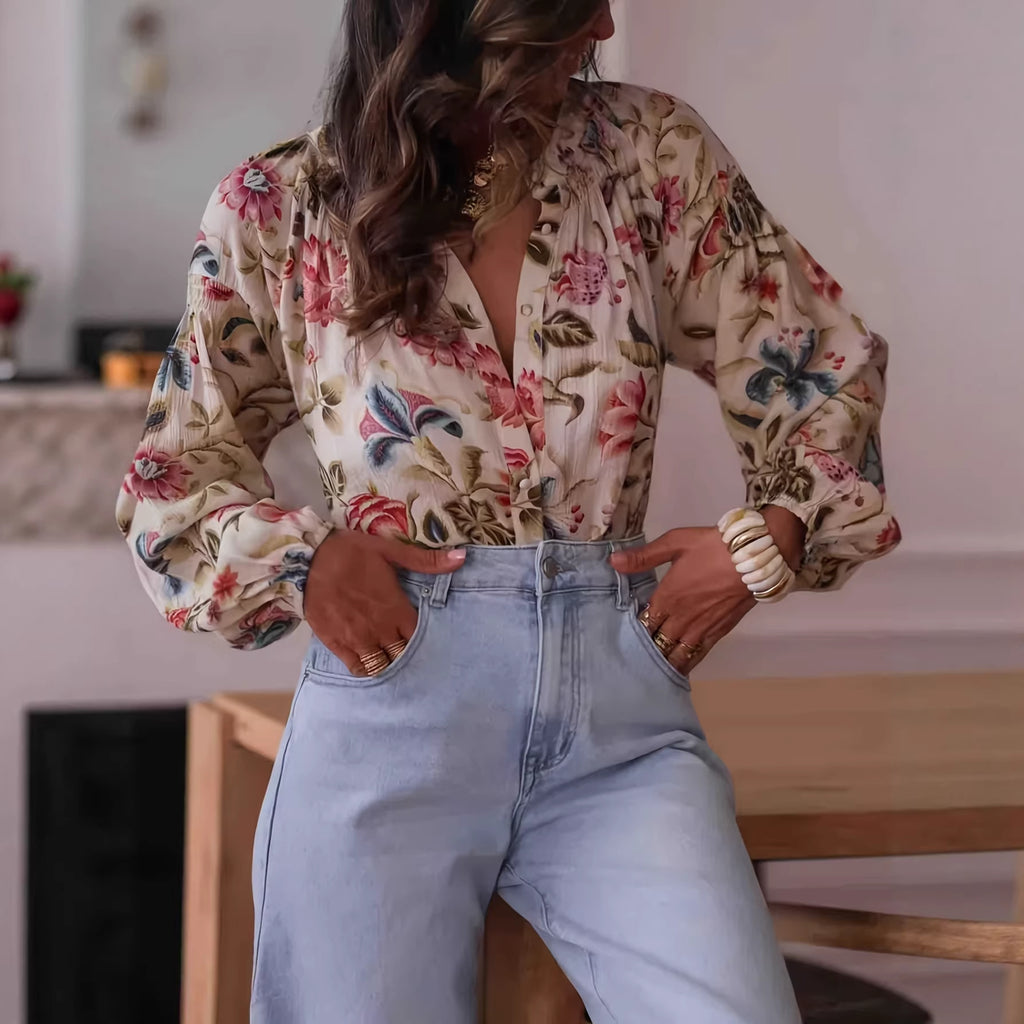 Bluse med blomsterprint